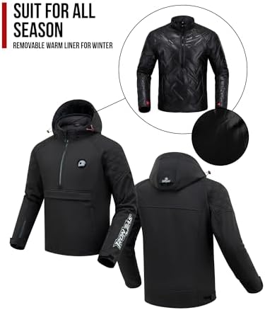 Talla L, IRON JIAS Motorcycle Jacket  CE Certified  3 in 1 Winter Windproof Riding Hoodie for Cold Weather with Removable Warm Liner L