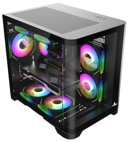 Iceberg Crystal Wave M Micro ATX Tower Gaming PC Case Full View Panoramic Curved Tempered Glass 3 Included aRGB Fans  Black