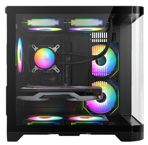 Iceberg Crystal Wave M Micro ATX Tower Gaming PC Case Full View Panoramic Curved Tempered Glass 3 Included aRGB Fans  Black