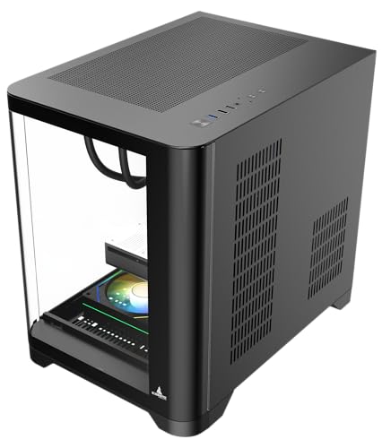 Iceberg Crystal Wave M Micro ATX Tower Gaming PC Case Full View Panoramic Curved Tempered Glass 3 Included aRGB Fans  Black