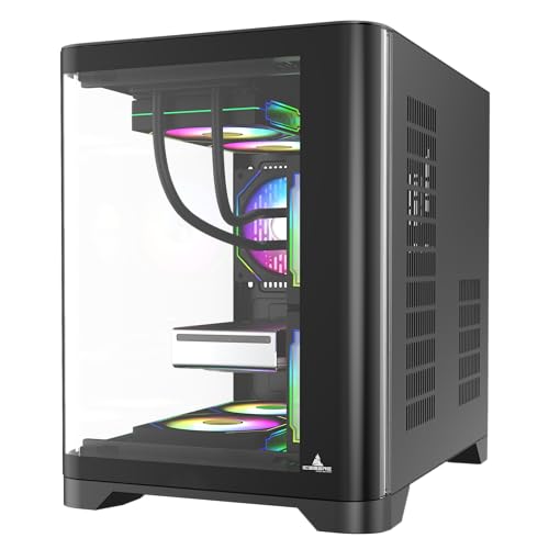 Iceberg Crystal Wave M Micro ATX Tower Gaming PC Case Full View Panoramic Curved Tempered Glass 3 Included aRGB Fans  Black