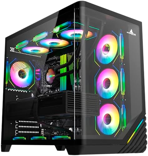 Iceberg Crystal Wave L ATX Tower Gaming PC Case Full View Panoramic Curved Tempered Glass Includes Seven  7  aRGB Fans  Negro 