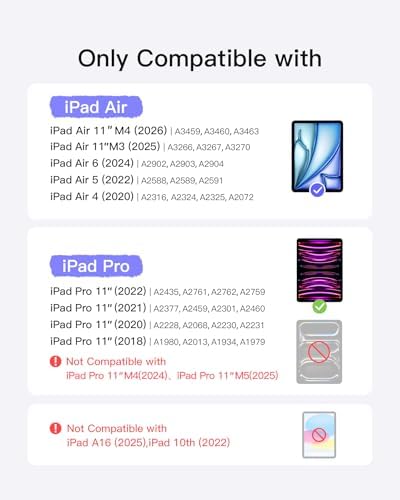 Inateck for iPad Pro 11 inch 1st/2nd/3rd/4th Generation   Air 11 M3/M2  Air 6 M3/M2 / 5/4 10 9 inch  2022/2020   Detachable iPad Keyboard Case with 7 Color Backlight and Touchpad  KB04111 Purple