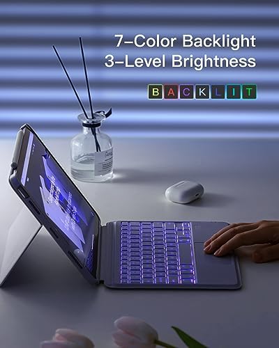 Inateck for iPad Pro 11 inch 1st/2nd/3rd/4th Generation   Air 11 M3/M2  Air 6 M3/M2 / 5/4 10 9 inch  2022/2020   Detachable iPad Keyboard Case with 7 Color Backlight and Touchpad  KB04111 Purple