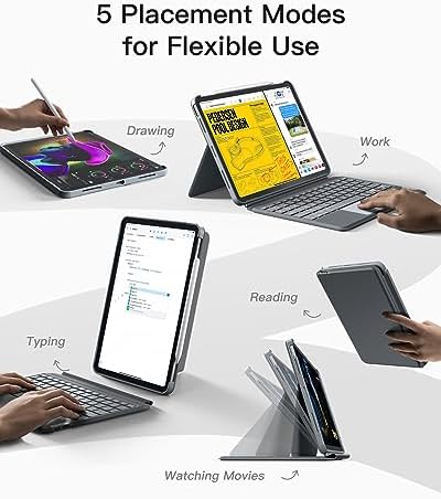 Inateck for iPad Pro 11 inch 1st/2nd/3rd/4th Generation   Air 11 M4/M3/M2  Air 5/4 10 9 inch  2022/2020   Detachable iPad Keyboard Case with 7 Color Backlight and Touchpad  KB04111 Gray