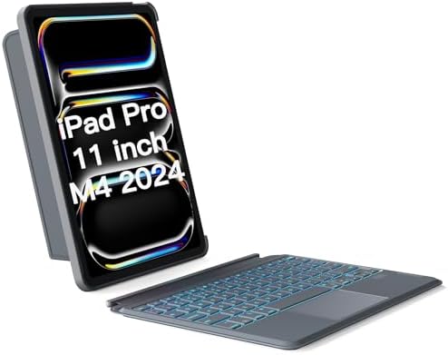 Inateck for iPad Pro 11 inch 1st/2nd/3rd/4th Generation   Air 11 M4/M3/M2  Air 5/4 10 9 inch  2022/2020   Detachable iPad Keyboard Case with 7 Color Backlight and Touchpad  KB04111 Gray