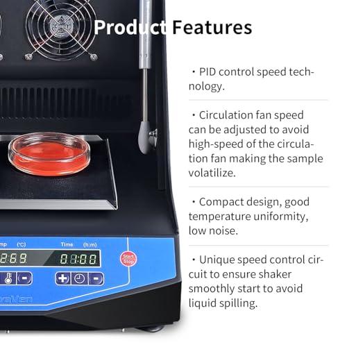 Incubadora de coctelera, agitador térmico, temperatura rango de control R.T.+5 ~ 140.0 °F, Sacudiendo la órbita de carrera 0.787 in rotación del círculo, velocidad 50 ~ 300 rpm, Erlenmeyer, coctelera