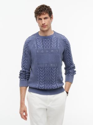Indigo Flag Logo Cable Knit Sweater