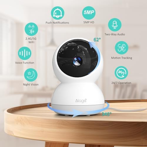 Indoor Camera  3K HD Indoor Security Camera  360  Pan/Tilt Pet Camera  2 Way Audio  Siren  Night Vision  Baby/Pet Monitor with Phone App 2 4G and 5G WiFi  Compatible Alexa and Google Assistant