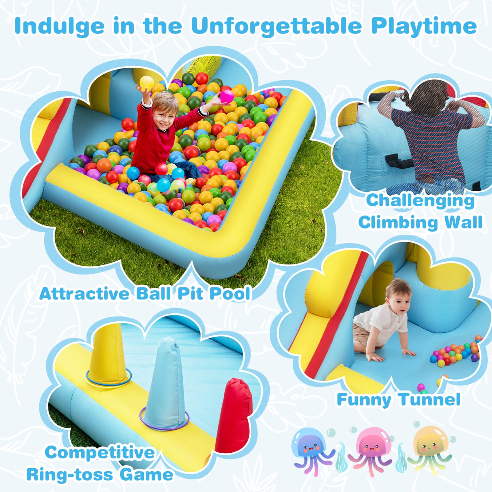 Infans Inflatable Bounce House with Slide Jumping Area Tunnel Ball Pit Blower Excluded