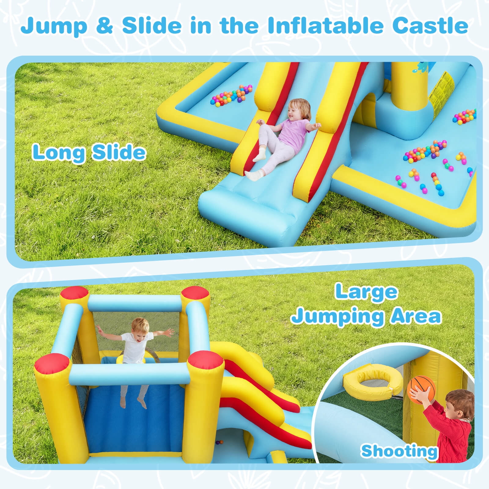 Infans Inflatable Bounce House with Slide Jumping Area Tunnel Ball Pit Blower Excluded