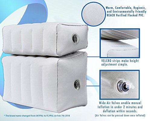 Flypal Almohada inflable para descanso de pies para viajes, diseño patentado 2 en 1, cojín reposapiés inflable para el hogar, la oficina. Esencial para viajes en avión y cama de avión para niños