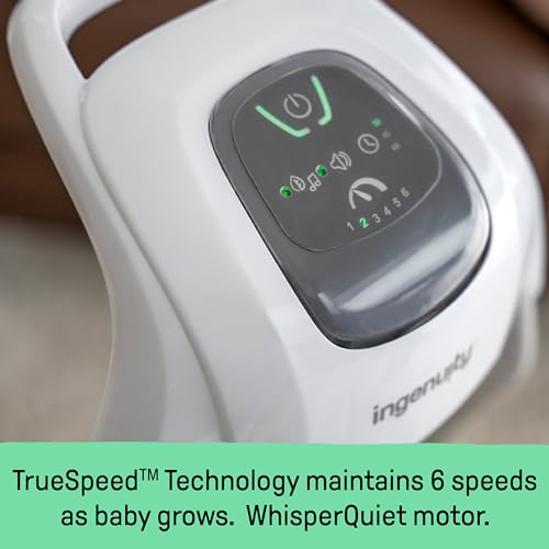Ingenuity SimpleComfort - Columpio para bebé multidirección, ligero y compacto de 6 velocidades, vibraciones y sonidos de la naturaleza, 0-9 meses, 6-20 libras (rosa Cassidy)
