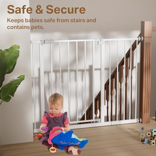 InnoTruth 29 5 40 75 Baby Gate for Stairs  30 Tall Dog Gates for Doorways & Hallways  Safety Gate for Kids & Pets  Pressure Mounted Walk Through with Dual Lock & 2 Way Swing  White