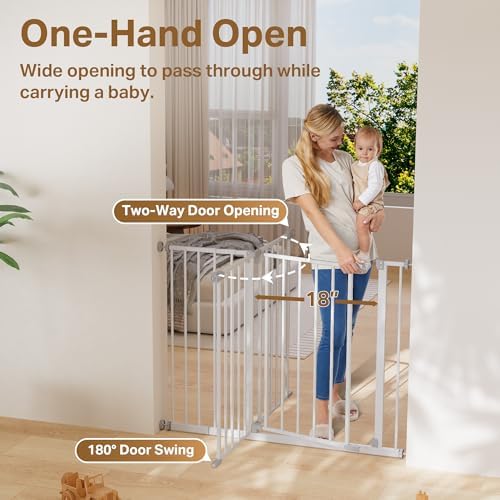 InnoTruth 29 5 40 75 Baby Gate for Stairs  30 Tall Dog Gates for Doorways & Hallways  Safety Gate for Kids & Pets  Pressure Mounted Walk Through with Dual Lock & 2 Way Swing  White