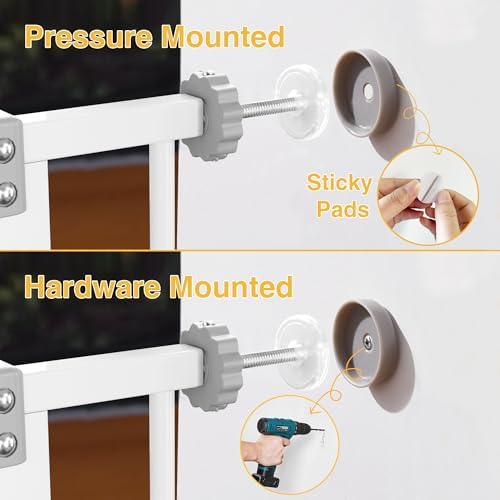 InnoTruth 29 5 40 75 Baby Gate for Stairs  30 Tall Dog Gates for Doorways & Hallways  Safety Gate for Kids & Pets  Pressure Mounted Walk Through with Dual Lock & 2 Way Swing  White