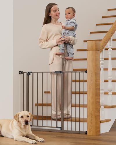 InnoTruth 29 5 40 75 Baby Gate for Stairs  30 Tall Dog Gates for Doorways & Hallways  Safety Gate for Kids & Pets  Pressure Mounted Walk Through with Dual Lock & 2 Way Swing  White