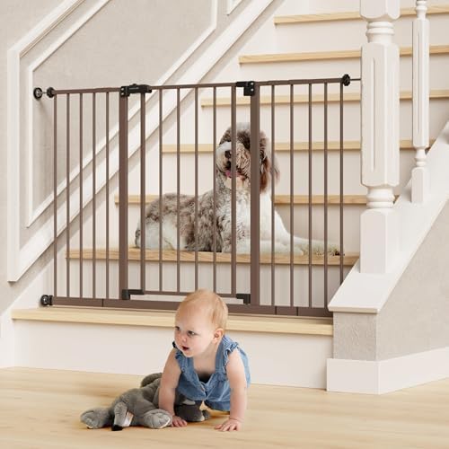 InnoTruth 29 5 40 75 Baby Gate for Stairs  30 Tall Dog Gates for Doorways & Hallways  Safety Gate for Kids & Pets  Pressure Mounted Walk Through with Dual Lock & 2 Way Swing  White