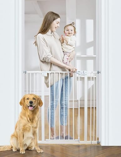 InnoTruth 29 5 40 75 Baby Gate for Stairs  30 Tall Dog Gates for Doorways & Hallways  Safety Gate for Kids & Pets  Pressure Mounted Walk Through with Dual Lock & 2 Way Swing  White