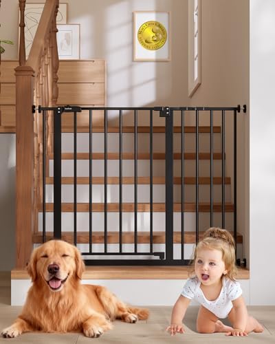 InnoTruth 29 5 40 75 Baby Gate for Stairs  30 Tall Dog Gates for Doorways & Hallways  Safety Gate for Kids & Pets  Pressure Mounted Walk Through with Dual Lock & 2 Way Swing  White