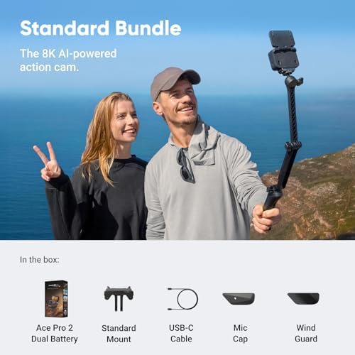 Insta360 Ace Pro 2 Dual Battery Bundle   8K Waterproof Action Camera Co Engineered with Leica  1/1 3 Sensor  Dual AI Chip  Leading Low Light  Superior Audio