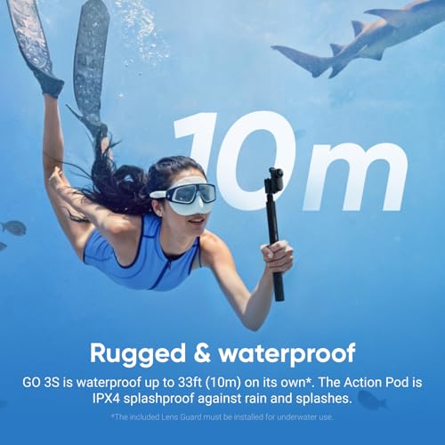 Insta360 GO 3S   128 GB Black 4K Tiny Portable Vlogging Camera  Hands Free POVs  Mount Anywhere  Stabilization  140 Min Battery Life  10m Waterproof  Pet POV