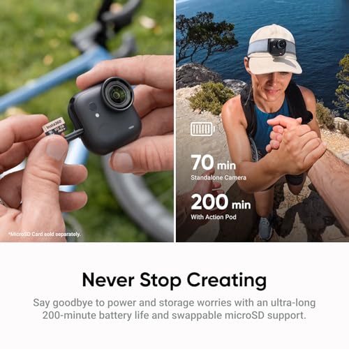 Insta360 GO Ultra Standard Bundle Midnight Black   Tiny Hands Free 4K Cam  Lightweight & Portable  Low Light Excellence  Mount Anywhere  FlowState Stabilization  200 Min Battery Life