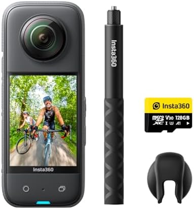 Insta360 X3 128 GB Vlog Kit   360 Action Camera with 5 7K 360 Active HDR Video  4K Single Lens Camera  Waterproof  FlowState Stabilization  2 29 Touchscreen  AI Editing  for Motorcycle  Wintersports