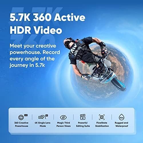 Insta360 X3 Motorcycle Bundle   Waterproof 360 Camera with 1/2 48MP Sensors  5 7K 360 Active HDR Video  72MP 360 Photo  4K Single Lens  60fps Me Mode  Stabilization