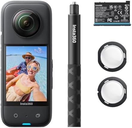 Insta360 X3 Starter Bundle   Waterproof 360  Action Camera with 1/2 Inch Sensor  5 7K 360   72MP 360  Photos  Stabilisation  2 29 Touch Screen  Vibration Feedback  AI Editing  Live Streaming