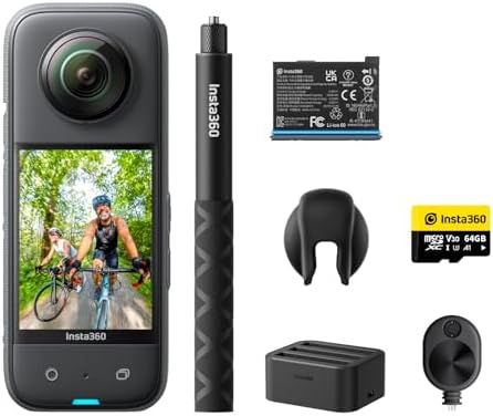 Insta360 X3 Starter Bundle   Waterproof 360  Action Camera with 1/2 Inch Sensor  5 7K 360   72MP 360  Photos  Stabilisation  2 29 Touch Screen  Vibration Feedback  AI Editing  Live Streaming