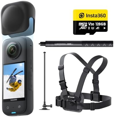 Insta360 X3 Starter Bundle   Waterproof 360  Action Camera with 1/2 Inch Sensor  5 7K 360   72MP 360  Photos  Stabilisation  2 29 Touch Screen  Vibration Feedback  AI Editing  Live Streaming