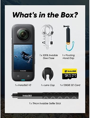 Insta360 X3   Waterproof 360 Action Camera with 1/2 48MP Sensors  5 7K 360 Active HDR Video  72MP 360 Photo  4K Single Lens  60fps Me Mode  Stabilization  2 29 Touchscreen  AI Editing  Live Stream
