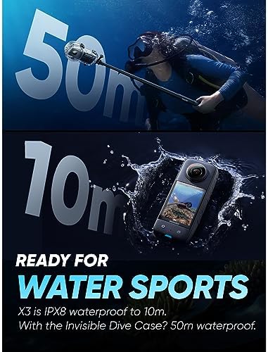 Insta360 X3   Waterproof 360 Action Camera with 1/2 48MP Sensors  5 7K 360 Active HDR Video  72MP 360 Photo  4K Single Lens  60fps Me Mode  Stabilization  2 29 Touchscreen  AI Editing  Live Stream