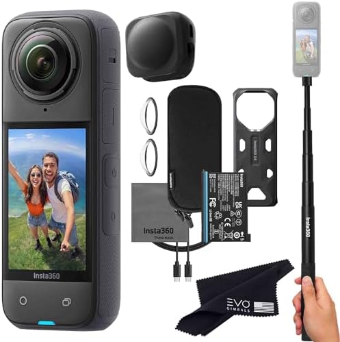 Insta360 X4 Basic Bundle 8K Waterproof 360 Action Camera with 1/2 48MP Sensors  8K 360 HDR Video  72MP 360 Photo  4K Single Lens  Bundle Includes Selfie Stick  Lens Cap  256GB 