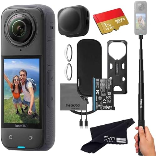 Insta360 X4 Basic Bundle 8K Waterproof 360 Action Camera with 1/2 48MP Sensors  8K 360 HDR Video  72MP 360 Photo  4K Single Lens  Bundle Includes Selfie Stick  Lens Cap  256GB 