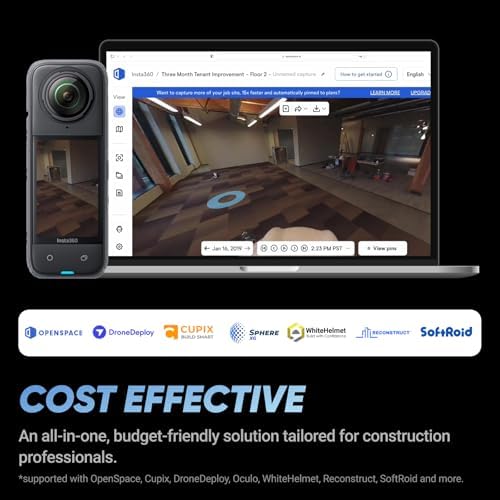 Insta360 X4 Kit de Construcción - Cámara de construcción 360°, video HDR 360 de 8K30fps, foto de 72MP, lapsos de tiempo de 11K, compatible con DroneDeploy, OpenSpace, Cupix, Oculo, WhiteHelmet