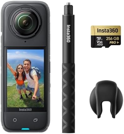 Insta360 X4 Get Set Bundle   8K Waterproof 360 Action Camera  4K Wide Angle Video  Invisible Selfie Stick  Removable Lens Guards  135 Min Battery Life  AI Editing  Stabilization
