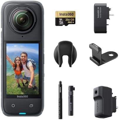 Insta360 X4 Get Set Bundle   8K Waterproof 360 Action Camera  4K Wide Angle Video  Invisible Selfie Stick  Removable Lens Guards  135 Min Battery Life  AI Editing  Stabilization
