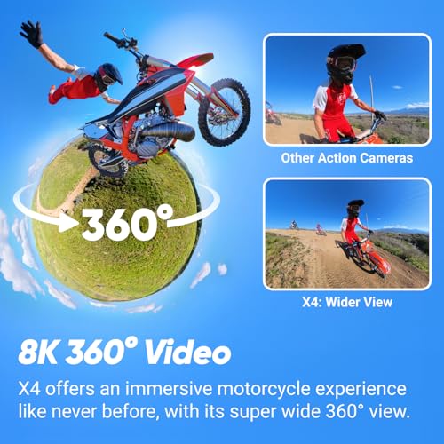 Insta360 X4 Motorcycle Bundle  8K Waterproof 360 Action Camera  4K Wide Angle Video  Invisible Selfie Stick  Removable Lens Guards  135 Min Battery Life  AI Editing  Stabilization  for Sports  Travel