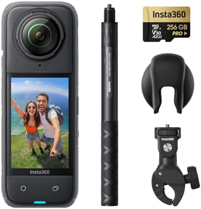 X4 Paquete para Motocicleta - Cámara de acción impermeable 360 ​​de 8K, video de gran angular de 4K, palo invisible para selfies, protectores de lentes removibles, vida útil de batería de 135