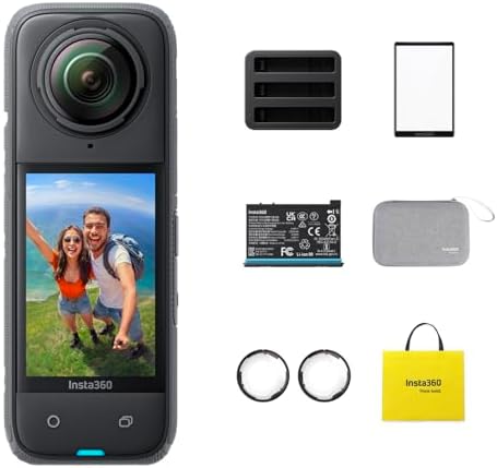 X4 Paquete para Motocicleta - Cámara de acción impermeable 360 ​​de 8K, video de gran angular de 4K, palo invisible para selfies, protectores de lentes removibles, vida útil de batería de 135