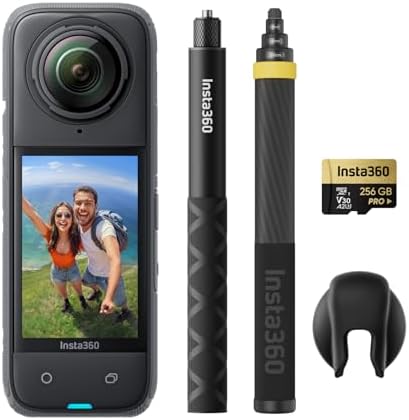 X4 Paquete para Motocicleta - Cámara de acción impermeable 360 ​​de 8K, video de gran angular de 4K, palo invisible para selfies, protectores de lentes removibles, vida útil de batería de 135