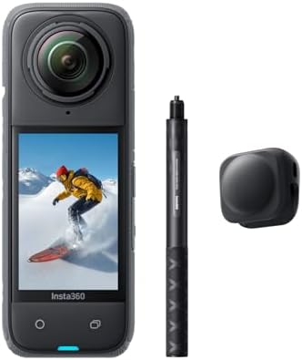 X4 Paquete para Motocicleta - Cámara de acción impermeable 360 ​​de 8K, video de gran angular de 4K, palo invisible para selfies, protectores de lentes removibles, vida útil de batería de 135