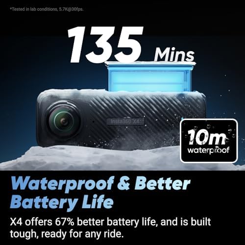 X4 Paquete para Motocicleta - Cámara de acción impermeable 360 ​​de 8K, video de gran angular de 4K, palo invisible para selfies, protectores de lentes removibles, vida útil de batería de 135