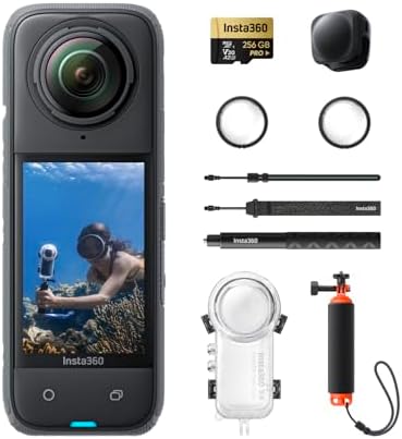 X4 Paquete para Motocicleta - Cámara de acción impermeable 360 ​​de 8K, video de gran angular de 4K, palo invisible para selfies, protectores de lentes removibles, vida útil de batería de 135