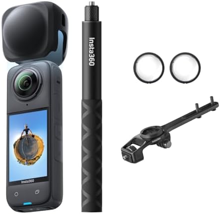 X4 Paquete para Motocicleta - Cámara de acción impermeable 360 ​​de 8K, video de gran angular de 4K, palo invisible para selfies, protectores de lentes removibles, vida útil de batería de 135