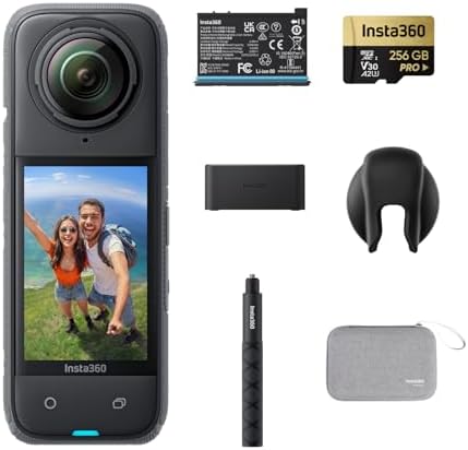 X4 Paquete para Motocicleta - Cámara de acción impermeable 360 ​​de 8K, video de gran angular de 4K, palo invisible para selfies, protectores de lentes removibles, vida útil de batería de 135