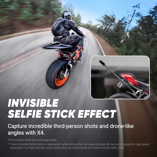 Insta360 Paquete estándar X4: cámara de acción impermeable 8K 360, video gran angular 4K, efecto selfie stick invisible, protectores de lente extraíbles, duración de la batería de 135 minutos, edición