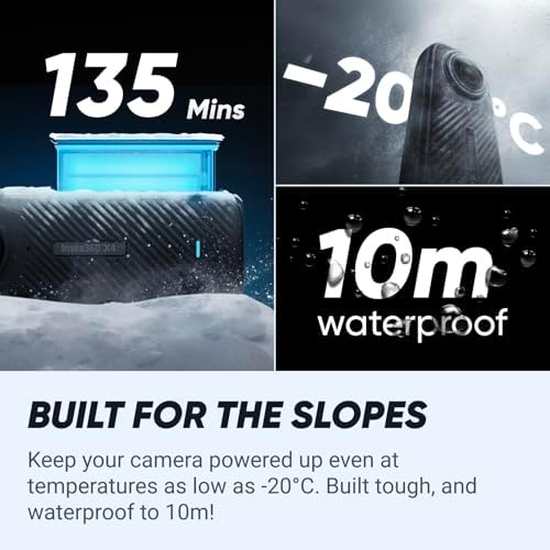 Insta360 Paquete estándar X4: cámara de acción impermeable 8K 360, video gran angular 4K, efecto selfie stick invisible, protectores de lente extraíbles, duración de la batería de 135 minutos, edición